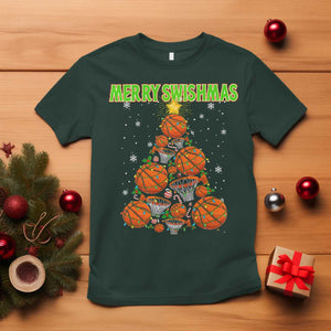 Christmas Basketball Merry Swishmas T Shirt Basketball Xmas Tree TS11 Dark Forest Green Print Your Wear