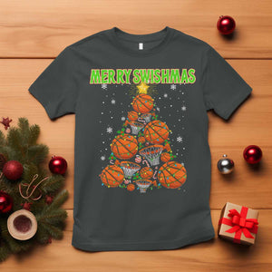 Christmas Basketball Merry Swishmas T Shirt Basketball Xmas Tree TS11 Dark Heather Print Your Wear