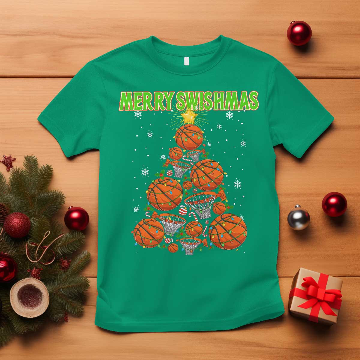 Christmas Basketball Merry Swishmas T Shirt Basketball Xmas Tree TS11 Irish Green Print Your Wear