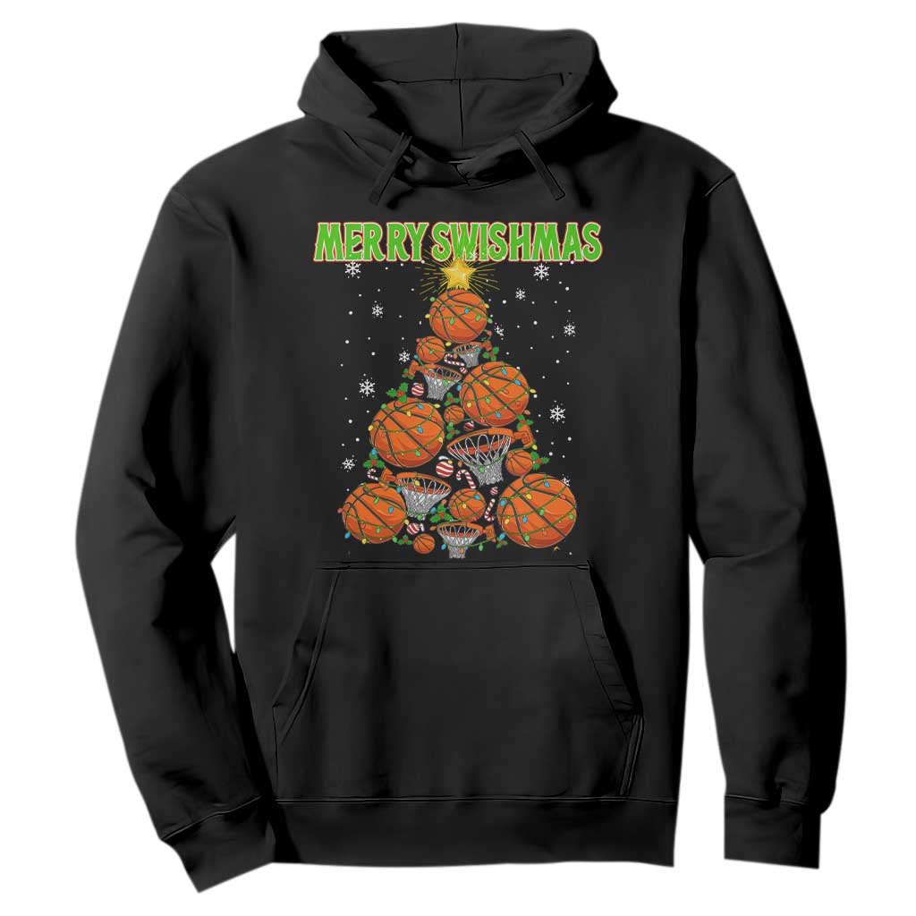 Christmas Basketball Merry Swishmas Hoodie Basketball Xmas Tree TS11 Black Print Your Wear