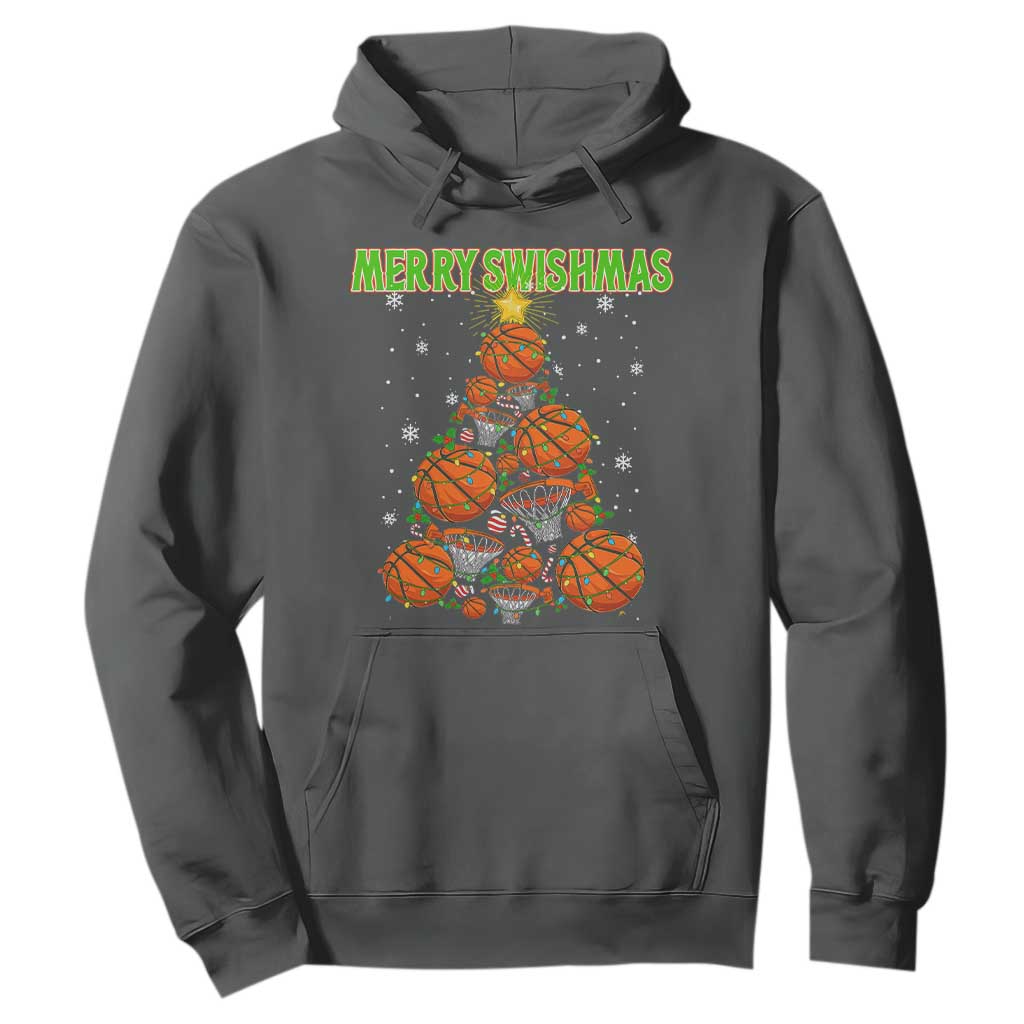 Christmas Basketball Merry Swishmas Hoodie Basketball Xmas Tree TS11 Dark Heather Print Your Wear