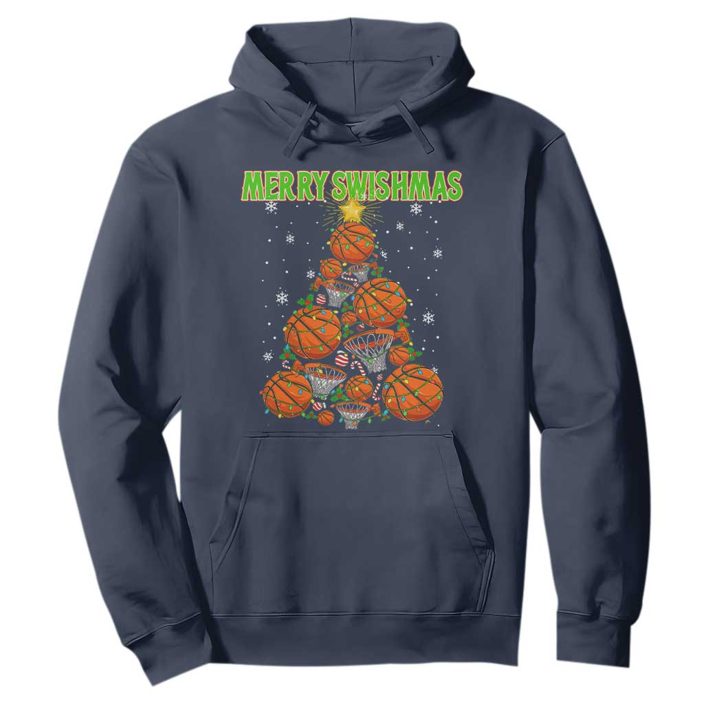 Christmas Basketball Merry Swishmas Hoodie Basketball Xmas Tree TS11 Navy Print Your Wear