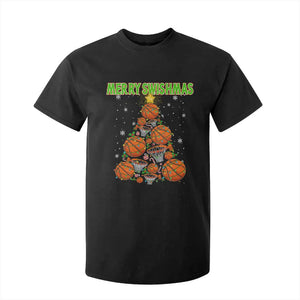 Christmas Basketball Merry Swishmas T Shirt For Kid Basketball Xmas Tree TS11 Black Print Your Wear
