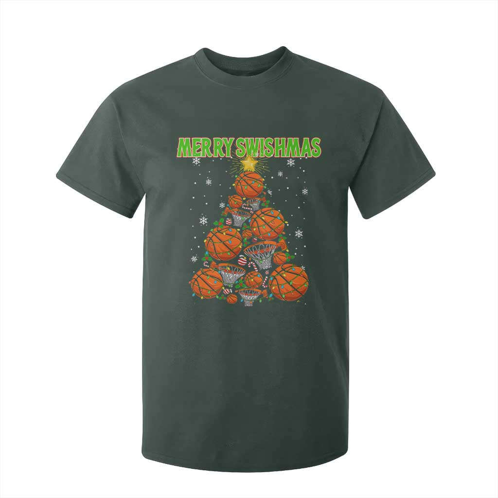 Christmas Basketball Merry Swishmas T Shirt For Kid Basketball Xmas Tree TS11 Dark Forest Green Print Your Wear