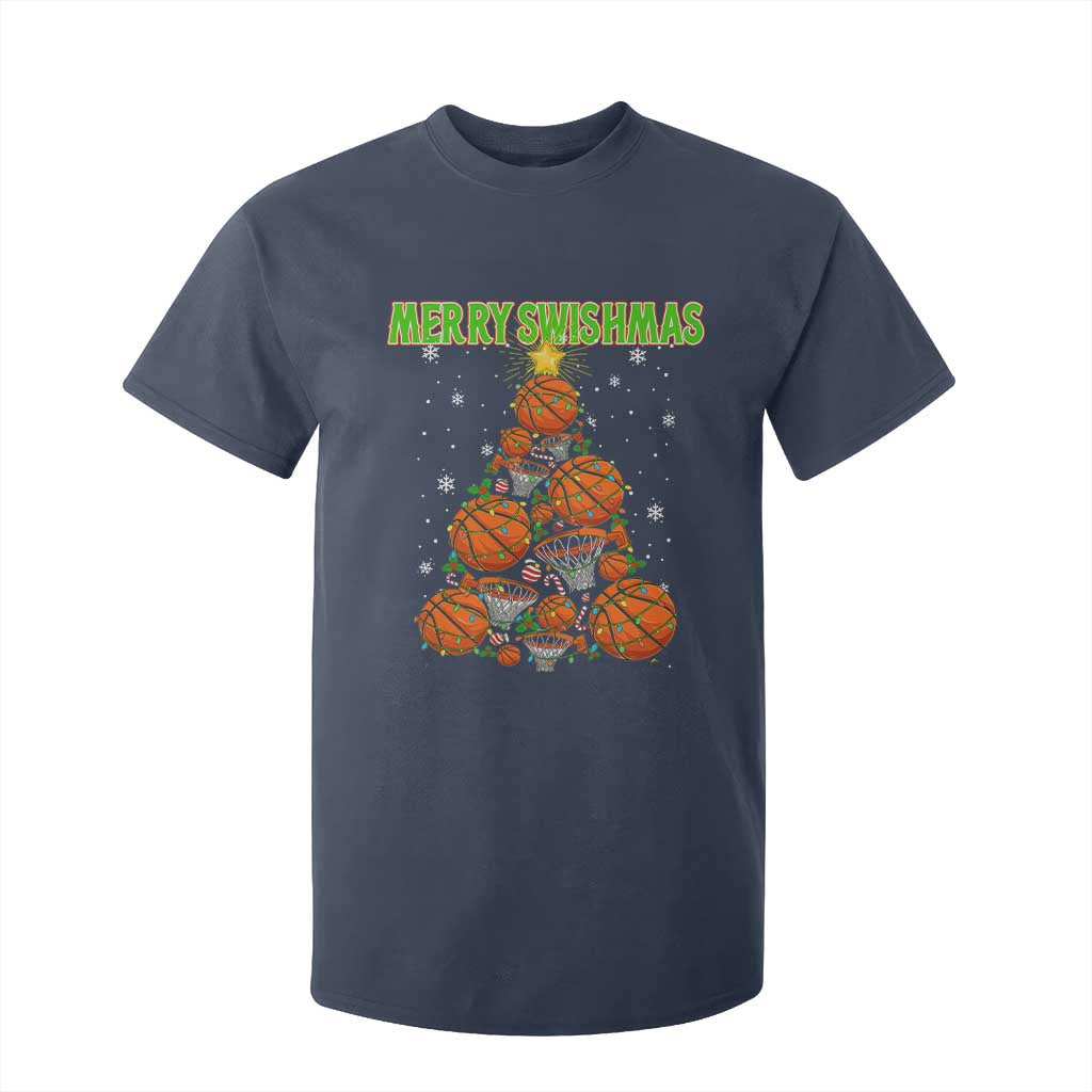 Christmas Basketball Merry Swishmas T Shirt For Kid Basketball Xmas Tree TS11 Navy Print Your Wear