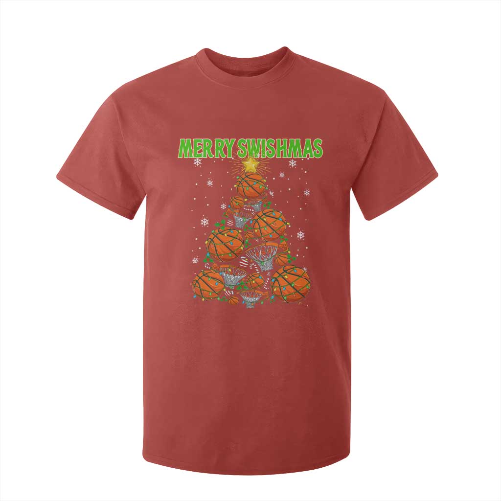 Christmas Basketball Merry Swishmas T Shirt For Kid Basketball Xmas Tree TS11 Red Print Your Wear