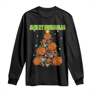 Christmas Basketball Merry Swishmas Long Sleeve Shirt Basketball Xmas Tree TS11 Black Print Your Wear