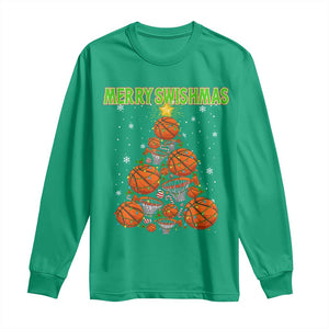 Christmas Basketball Merry Swishmas Long Sleeve Shirt Basketball Xmas Tree TS11 Irish Green Print Your Wear