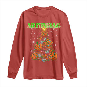 Christmas Basketball Merry Swishmas Long Sleeve Shirt Basketball Xmas Tree TS11 Red Print Your Wear