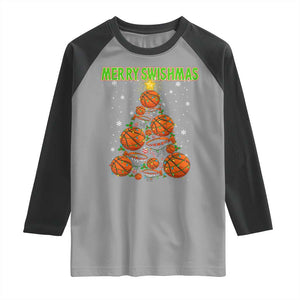Christmas Basketball Merry Swishmas Raglan Shirt Basketball Xmas Tree TS11 Sport Gray Black Print Your Wear