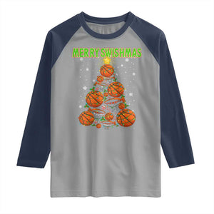 Christmas Basketball Merry Swishmas Raglan Shirt Basketball Xmas Tree TS11 Sport Gray Navy Print Your Wear