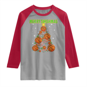 Christmas Basketball Merry Swishmas Raglan Shirt Basketball Xmas Tree TS11 Sport Gray Red Print Your Wear