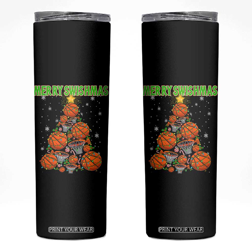 Christmas Basketball Merry Swishmas Skinny Tumbler Basketball Xmas Tree TS11 Black Print Your Wear