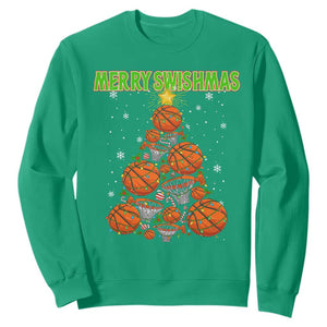 Christmas Basketball Merry Swishmas Sweatshirt Basketball Xmas Tree TS11 Irish Green Print Your Wear