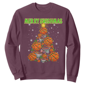 Christmas Basketball Merry Swishmas Sweatshirt Basketball Xmas Tree TS11 Maroon Print Your Wear