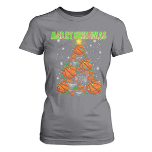 Christmas Basketball Merry Swishmas T Shirt For Women Basketball Xmas Tree TS11 Charcoal Print Your Wear