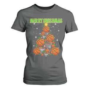 Christmas Basketball Merry Swishmas T Shirt For Women Basketball Xmas Tree TS11 Dark Heather Print Your Wear