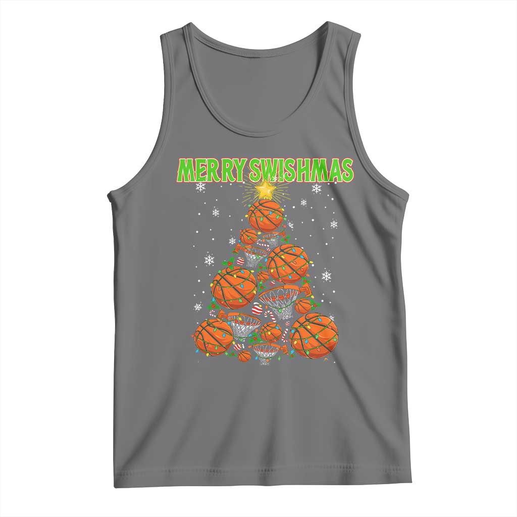 Christmas Basketball Merry Swishmas Tank Top Basketball Xmas Tree TS11 Black Heather Print Your Wear