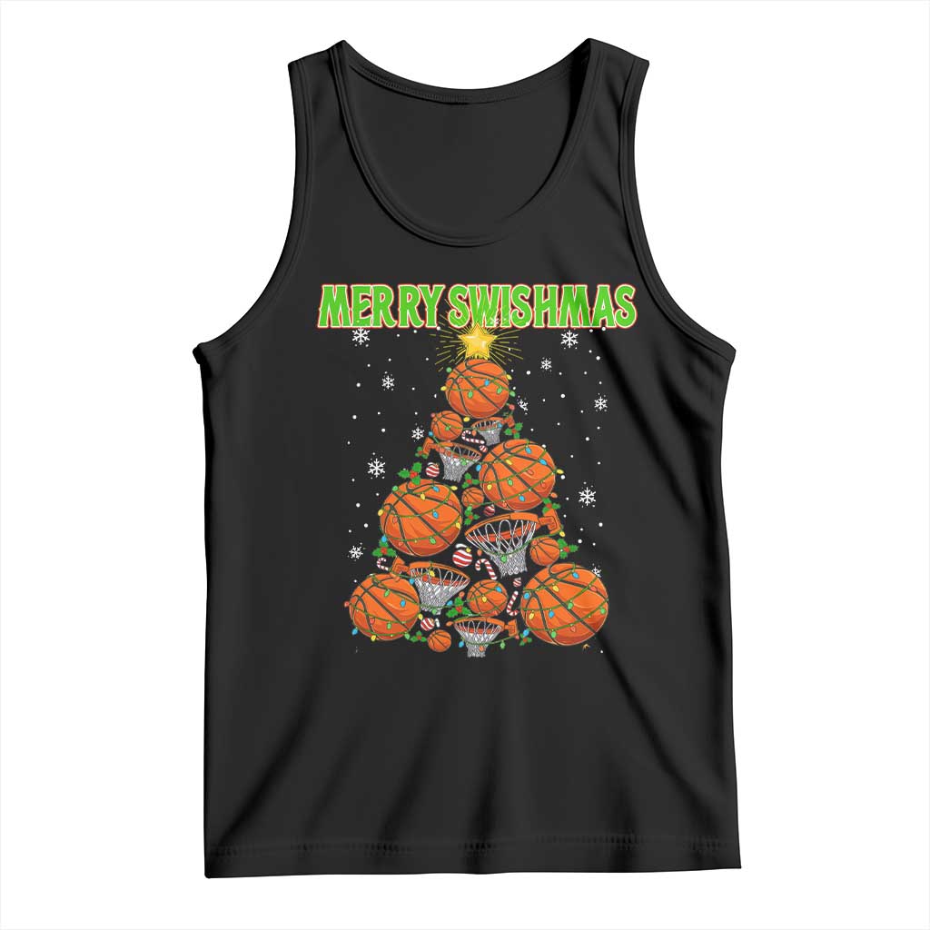 Christmas Basketball Merry Swishmas Tank Top Basketball Xmas Tree TS11 Black Print Your Wear
