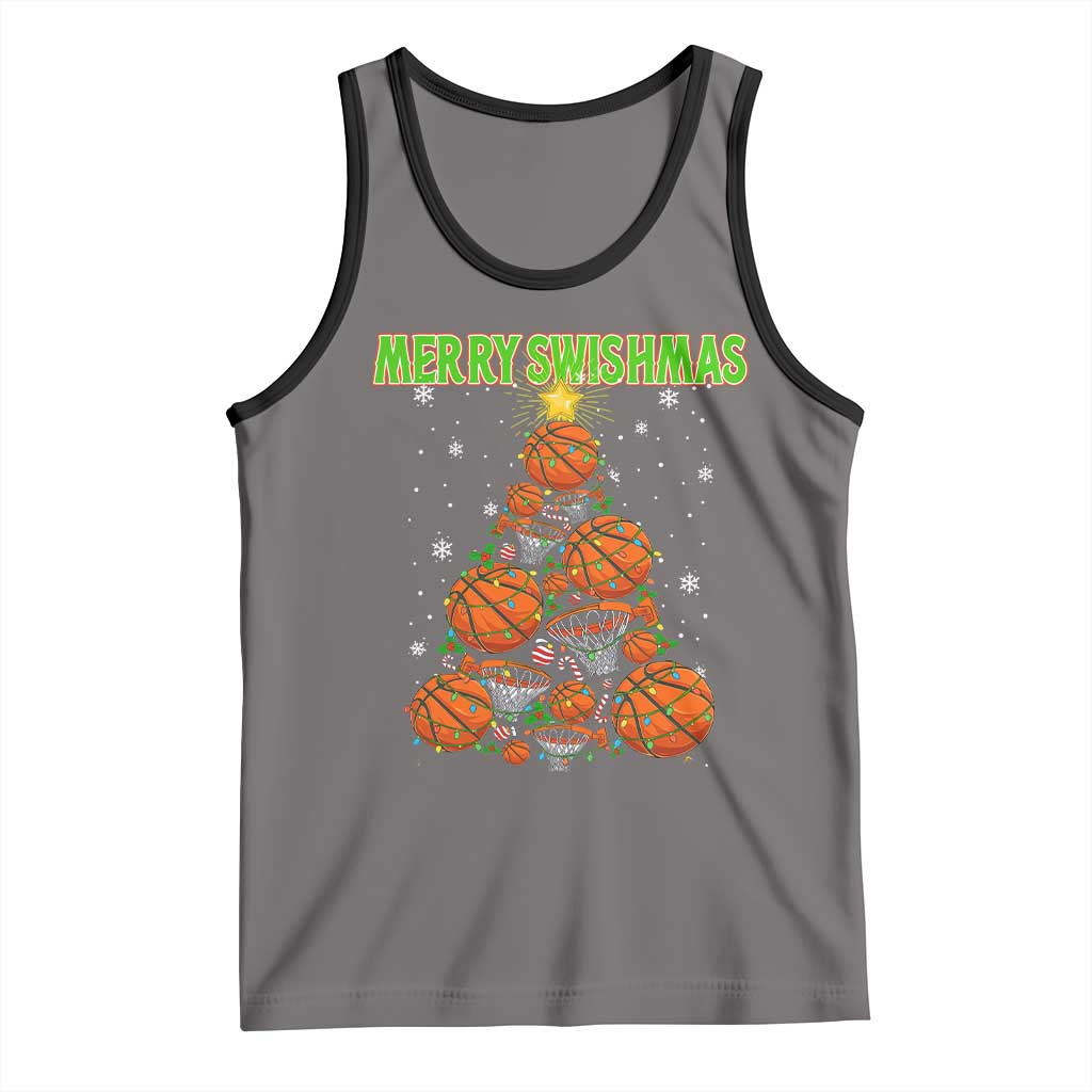 Christmas Basketball Merry Swishmas Tank Top Basketball Xmas Tree TS11 Deep Heather Black Print Your Wear