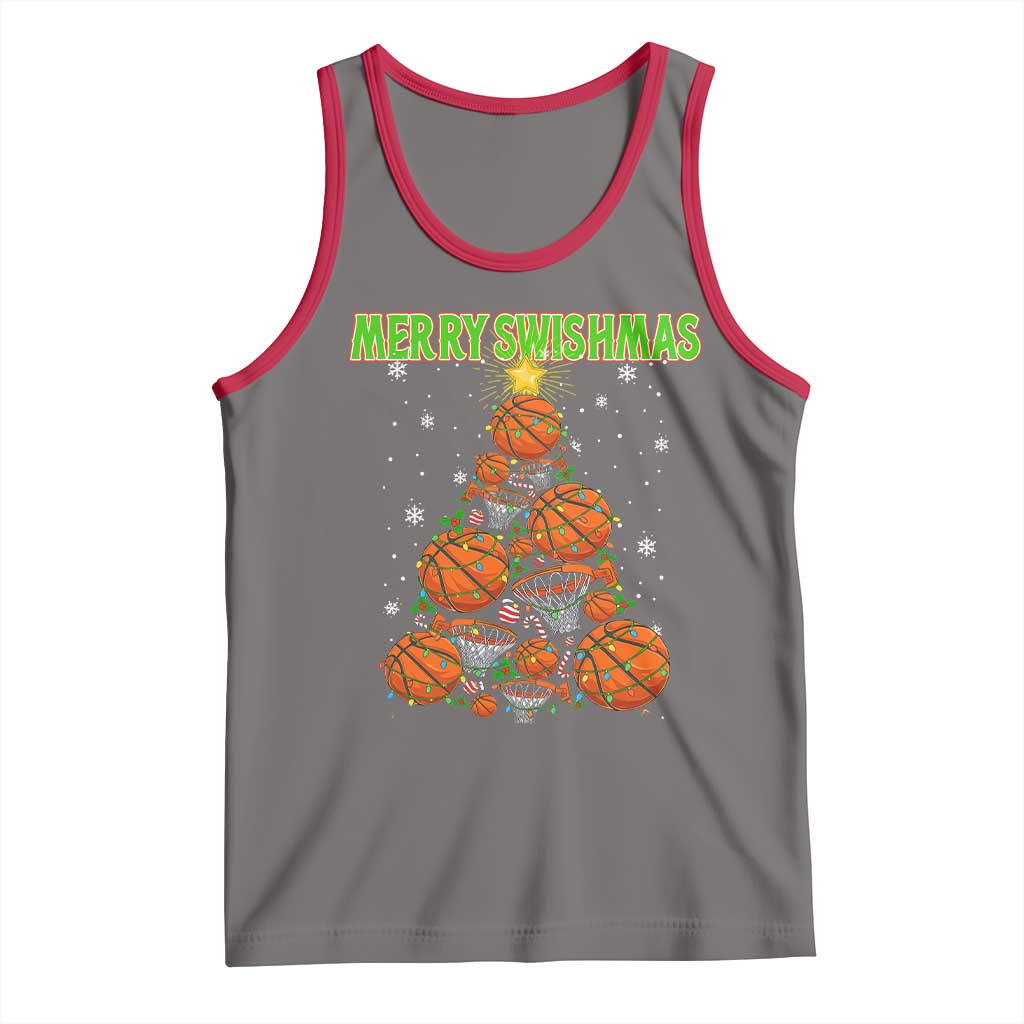 Christmas Basketball Merry Swishmas Tank Top Basketball Xmas Tree TS11 Deep Heather Red Print Your Wear