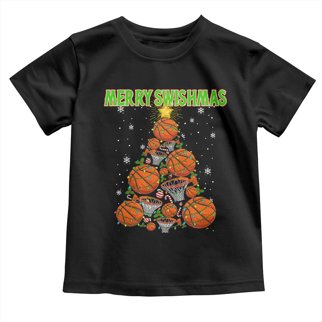 Christmas Basketball Merry Swishmas Toddler T Shirt Basketball Xmas Tree TS11 Black Print Your Wear
