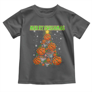Christmas Basketball Merry Swishmas Toddler T Shirt Basketball Xmas Tree TS11 Dark Heather Print Your Wear