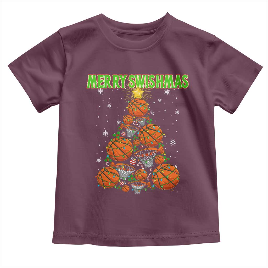 Christmas Basketball Merry Swishmas Toddler T Shirt Basketball Xmas Tree TS11 Maroon Print Your Wear