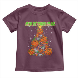 Christmas Basketball Merry Swishmas Toddler T Shirt Basketball Xmas Tree TS11 Maroon Print Your Wear
