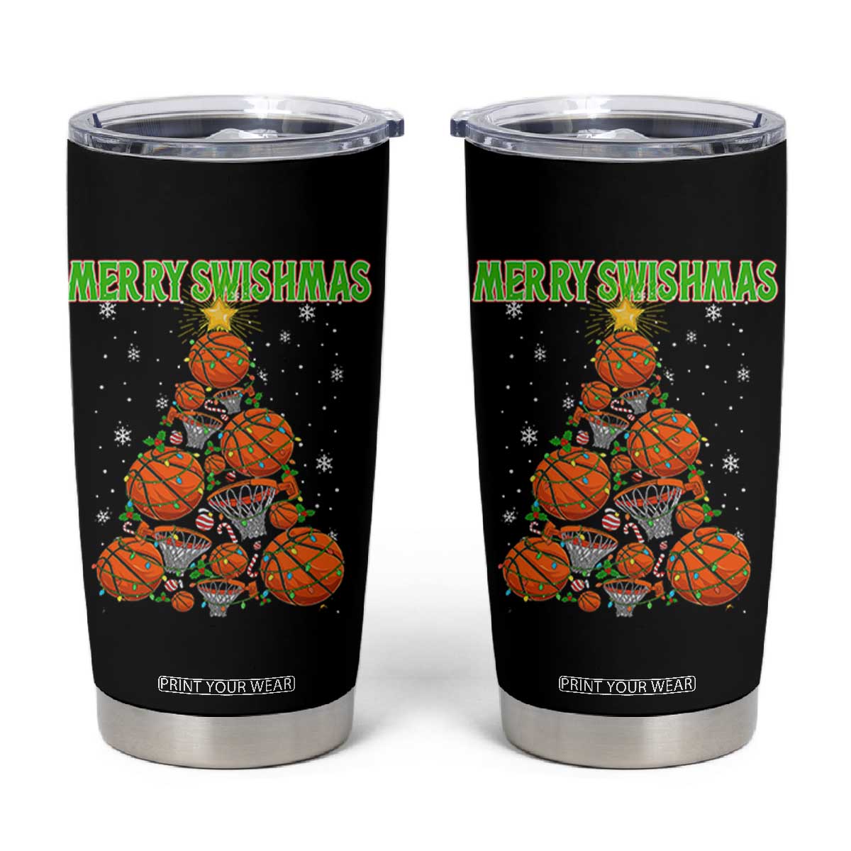 Christmas Basketball Merry Swishmas Tumbler Cup Basketball Xmas Tree TS11 Black Print Your Wear