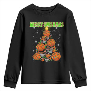 Christmas Basketball Merry Swishmas Youth Sweatshirt Basketball Xmas Tree TS11 Black Print Your Wear