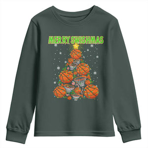 Christmas Basketball Merry Swishmas Youth Sweatshirt Basketball Xmas Tree TS11 Dark Forest Green Print Your Wear