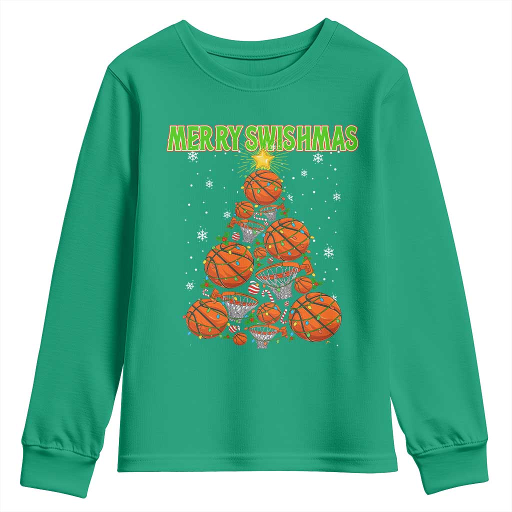 Christmas Basketball Merry Swishmas Youth Sweatshirt Basketball Xmas Tree TS11 Irish Green Print Your Wear