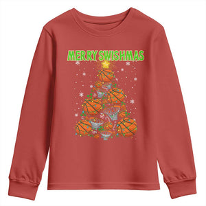 Christmas Basketball Merry Swishmas Youth Sweatshirt Basketball Xmas Tree TS11 Red Print Your Wear