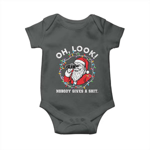 Funny Christmas Santa Oh Look Nobody Gives A Shit Baby Onesie TS11 Dark Heather Print Your Wear