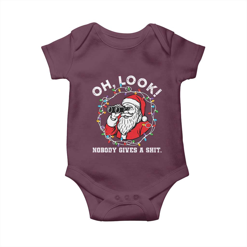 Funny Christmas Santa Oh Look Nobody Gives A Shit Baby Onesie TS11 Maroon Print Your Wear