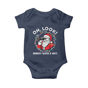 Funny Christmas Santa Oh Look Nobody Gives A Shit Baby Onesie TS11 Navy Print Your Wear