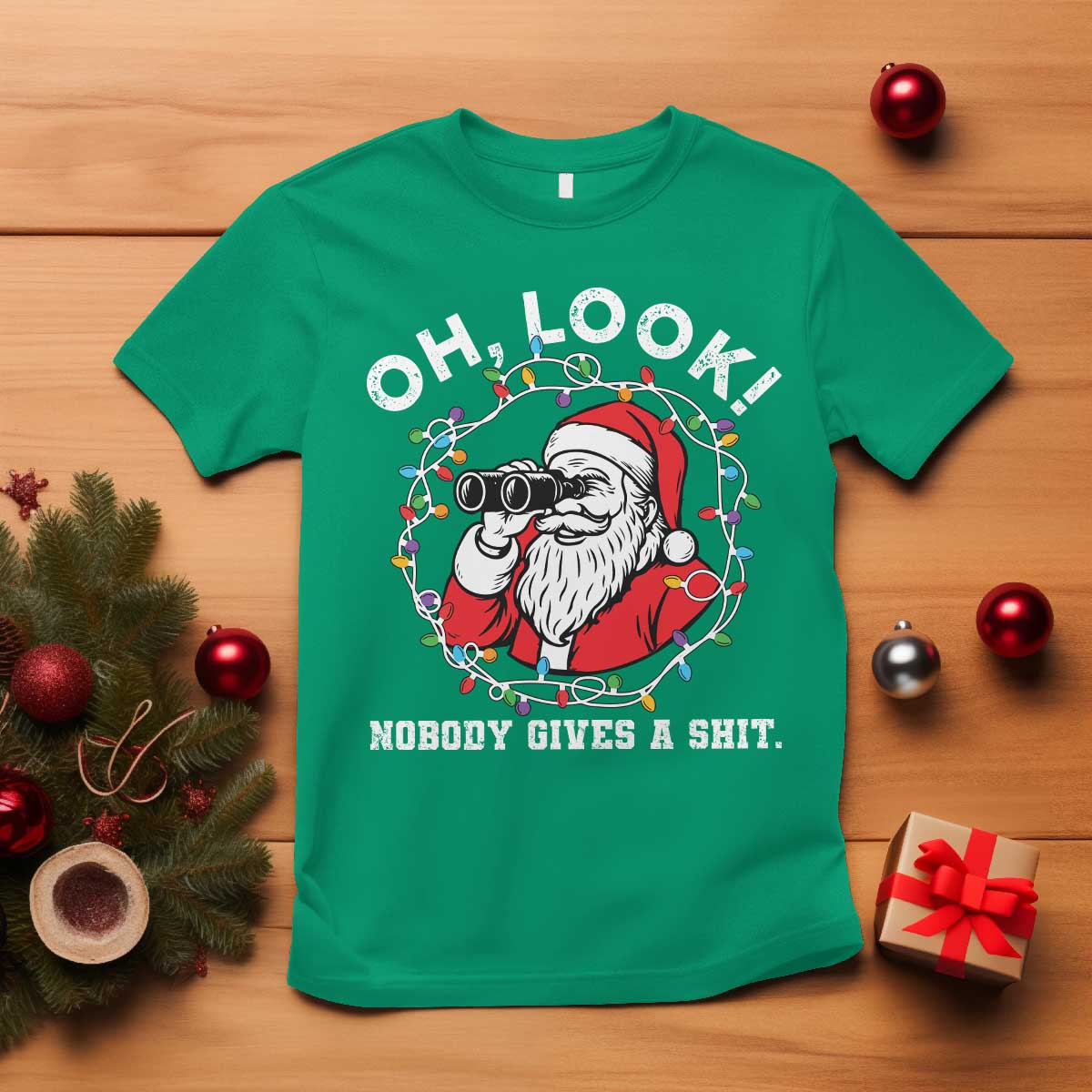 Funny Christmas Santa Oh Look Nobody Gives A Shit T Shirt TS11 Irish Green Print Your Wear