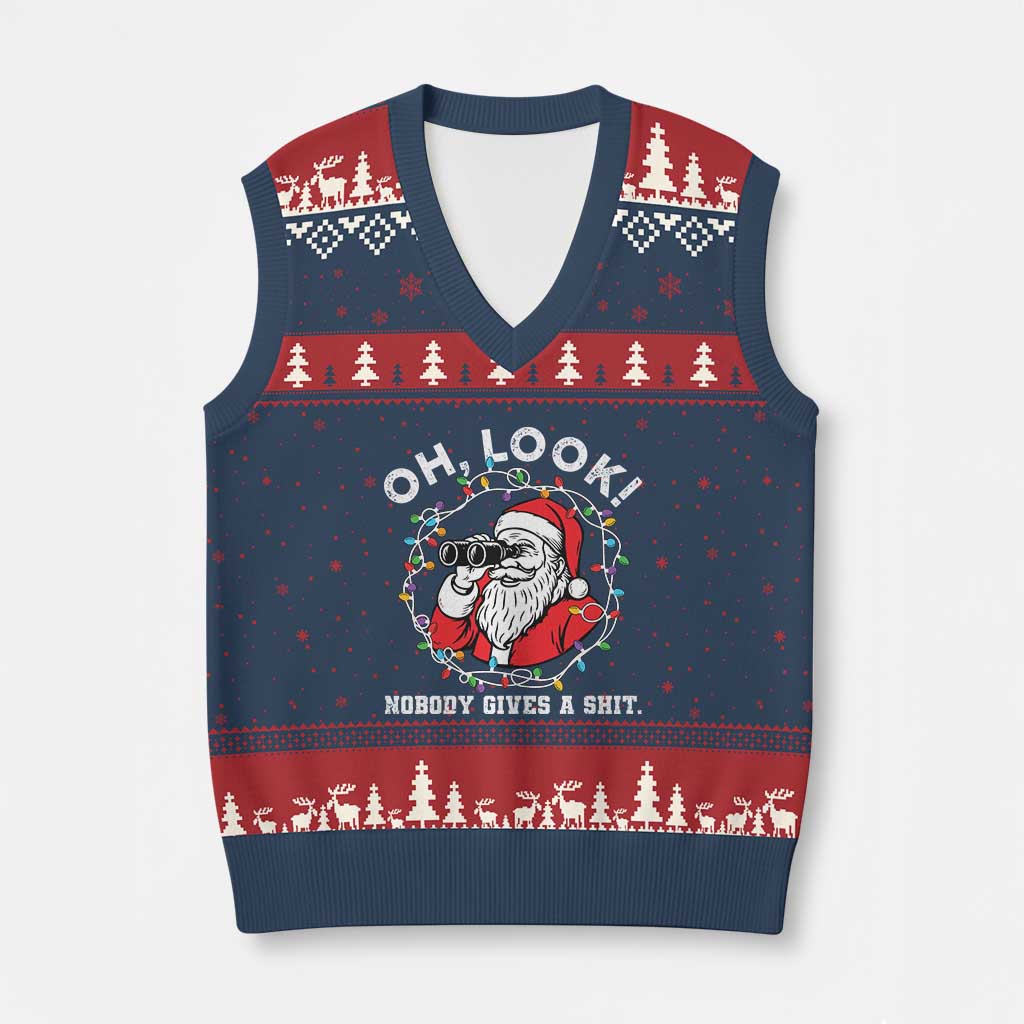 Funny Christmas Santa Oh Look Nobody Gives A Shit V-Neck Knit Sweater Vest TS11 Navy Red Print Your Wear