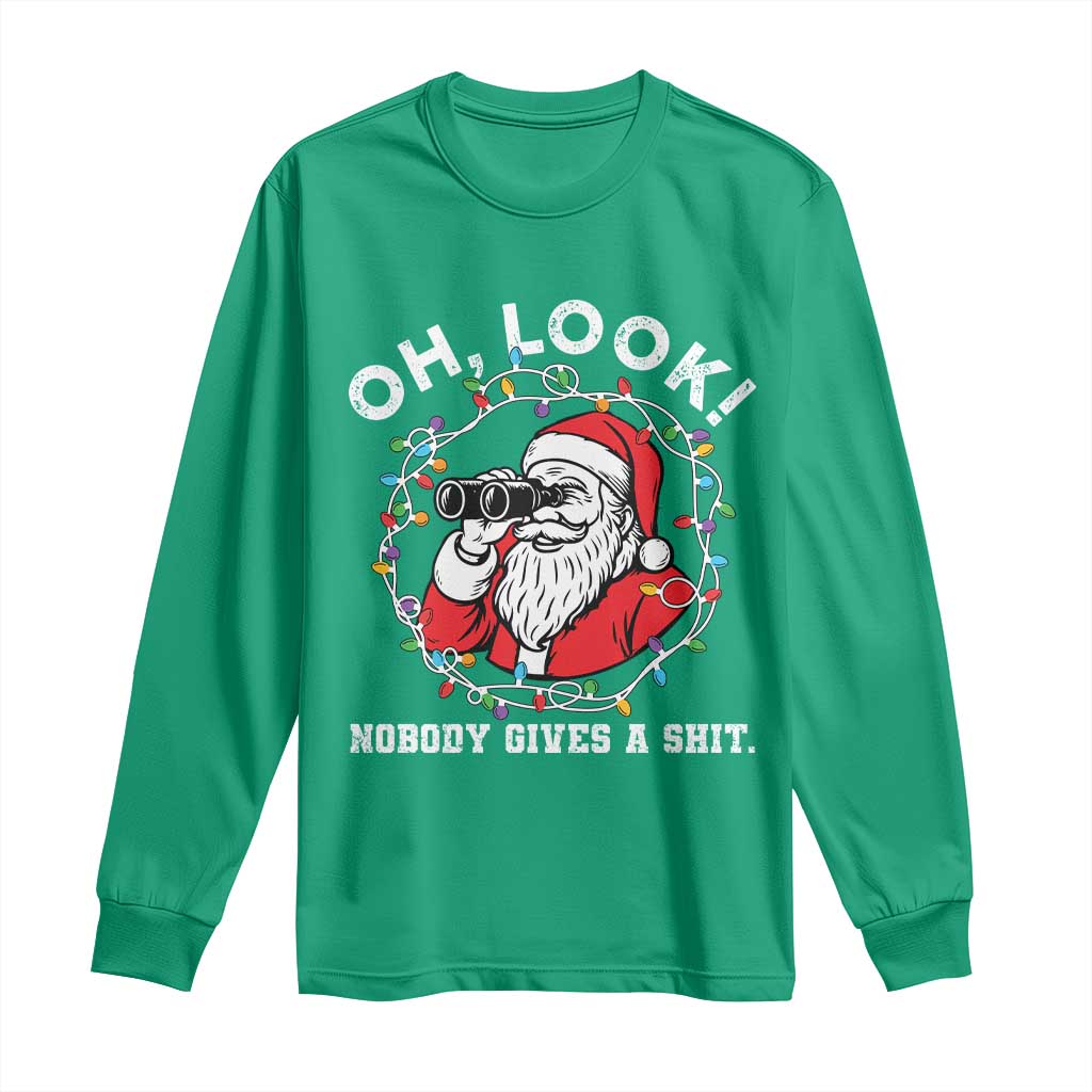 Funny Christmas Santa Oh Look Nobody Gives A Shit Long Sleeve Shirt TS11 Irish Green Print Your Wear