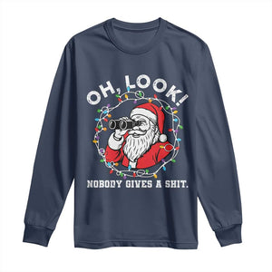 Funny Christmas Santa Oh Look Nobody Gives A Shit Long Sleeve Shirt TS11 Navy Print Your Wear