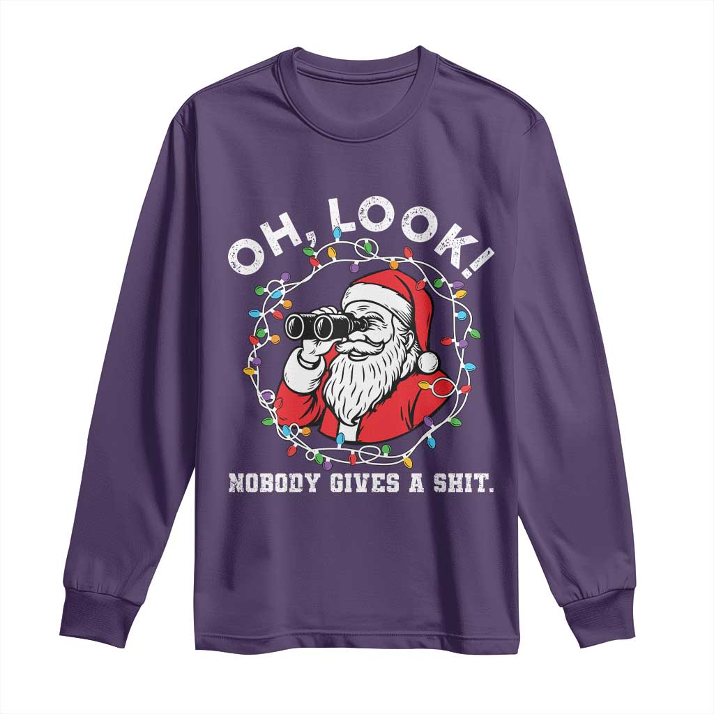 Funny Christmas Santa Oh Look Nobody Gives A Shit Long Sleeve Shirt TS11 Purple Print Your Wear