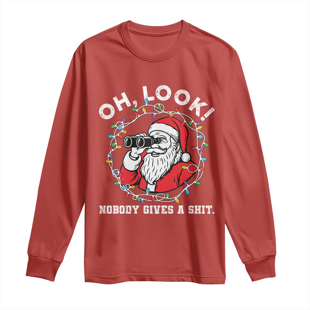 Funny Christmas Santa Oh Look Nobody Gives A Shit Long Sleeve Shirt TS11 Red Print Your Wear