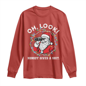 Funny Christmas Santa Oh Look Nobody Gives A Shit Long Sleeve Shirt TS11 Red Print Your Wear