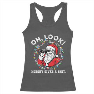 Funny Christmas Santa Oh Look Nobody Gives A Shit Racerback Tank Top TS11 Dark Heather Print Your Wear