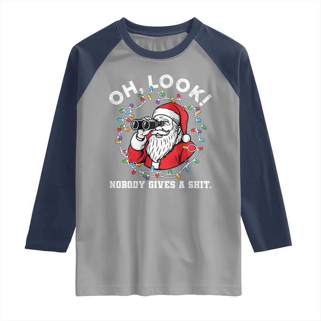 Funny Christmas Santa Oh Look Nobody Gives A Shit Raglan Shirt TS11 Sport Gray Navy Print Your Wear