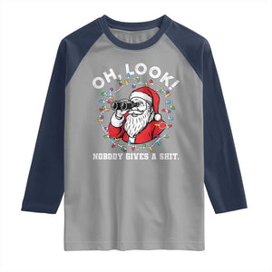 Funny Christmas Santa Oh Look Nobody Gives A Shit Raglan Shirt TS11 Sport Gray Navy Print Your Wear
