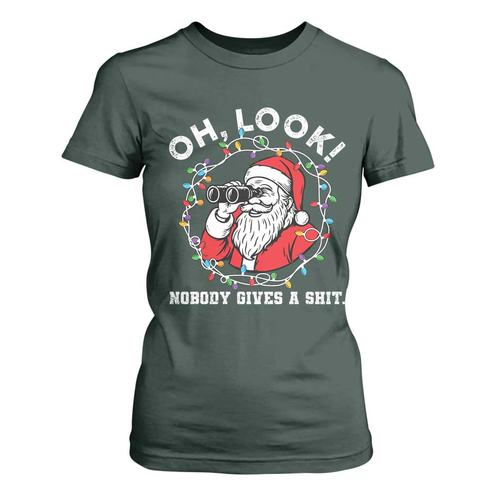 Funny Christmas Santa Oh Look Nobody Gives A Shit T Shirt For Women TS11 Dark Forest Green Print Your Wear