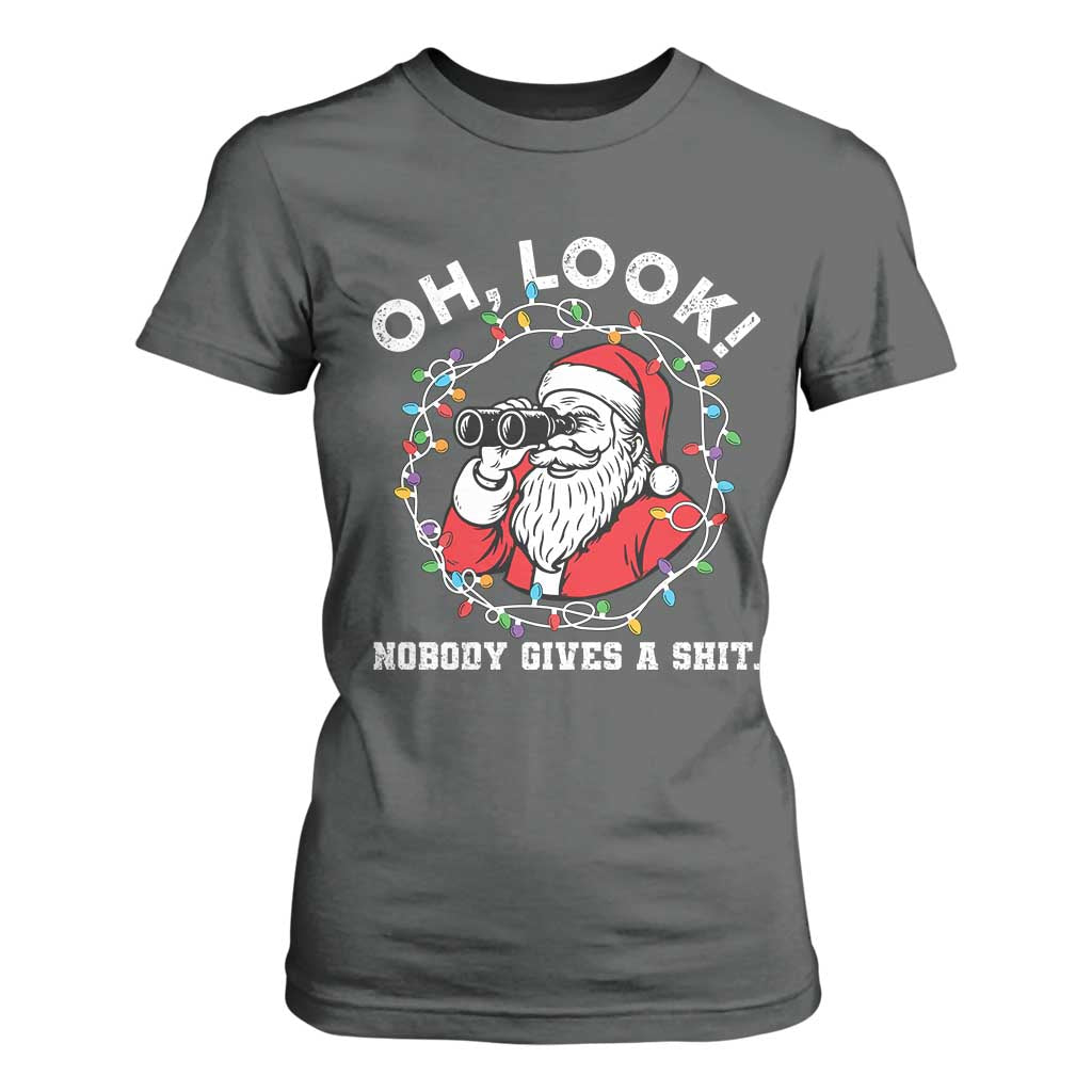 Funny Christmas Santa Oh Look Nobody Gives A Shit T Shirt For Women TS11 Dark Heather Print Your Wear