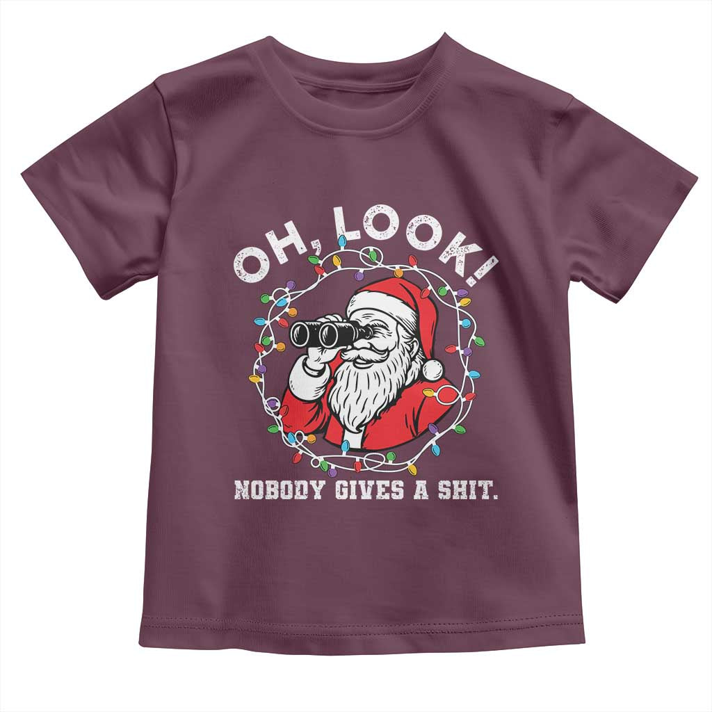 Funny Christmas Santa Oh Look Nobody Gives A Shit Toddler T Shirt TS11 Maroon Print Your Wear